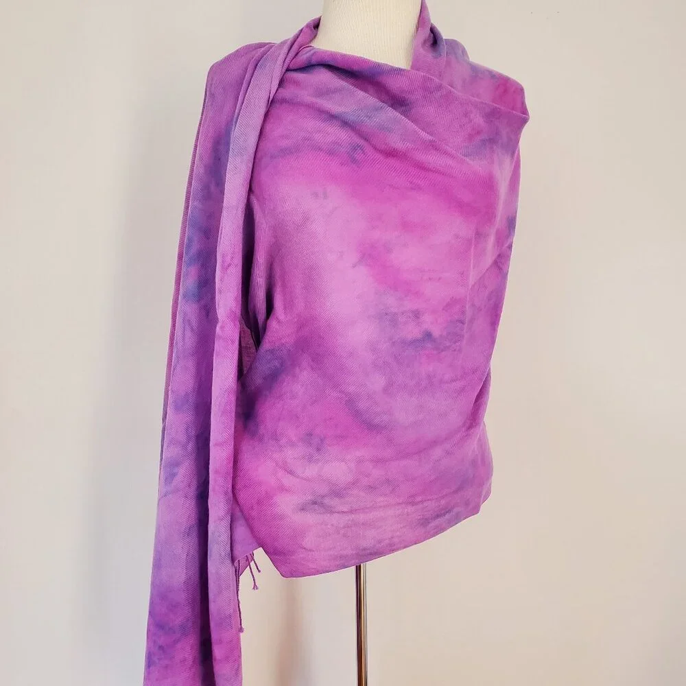 NEW Cashmere merino oversized Scarf Wrap tie dyed brunello blue purple pink XL